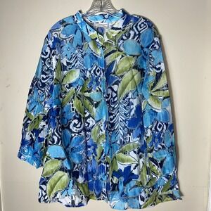 ALFRED DUNNER Bold Blue Floral Rayon Blend Blouse  Size 20W
